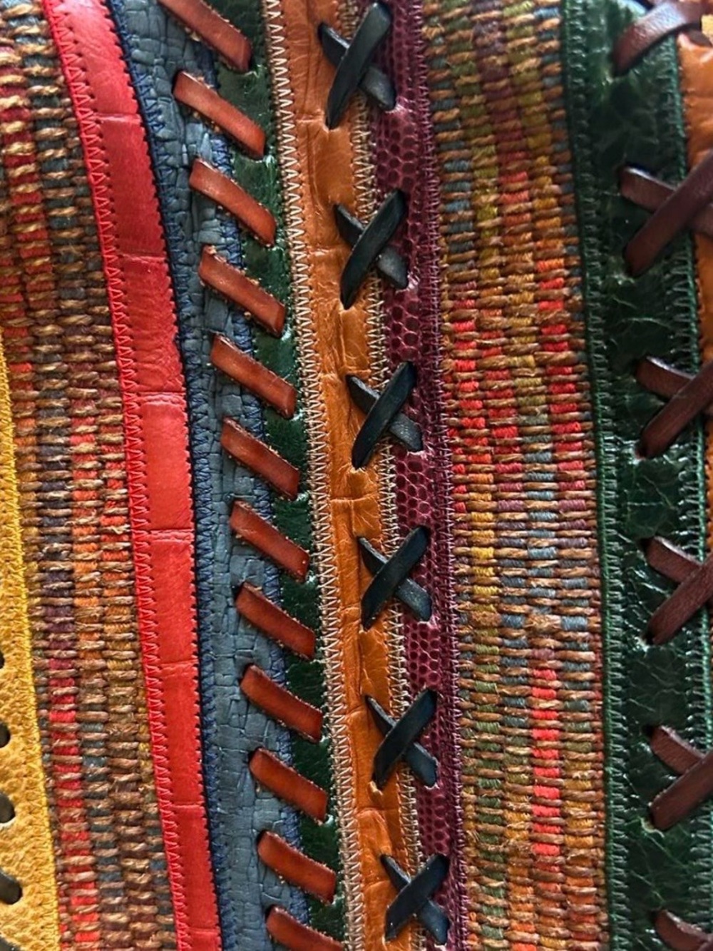 Sharif Multicolor Leather Woven Crossbody Bag in Tan, Red, Blue, Green - Picture 7 of 9